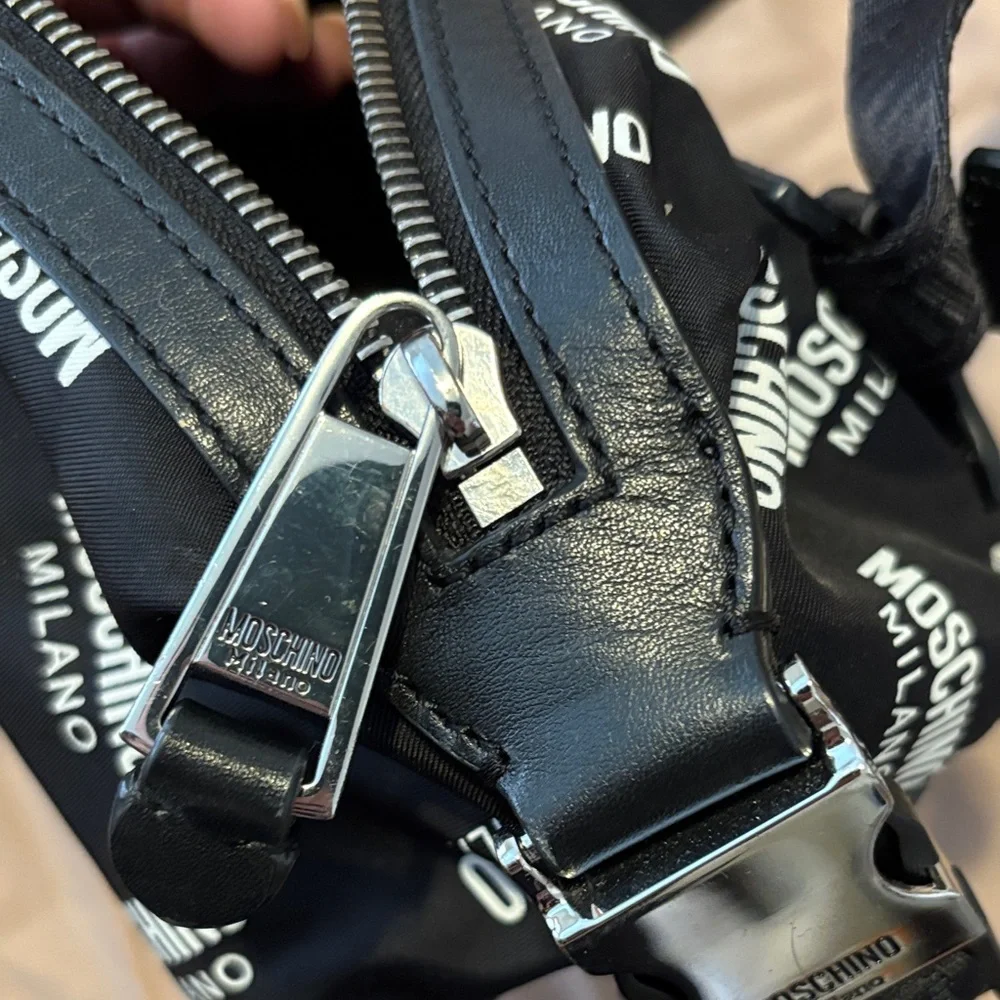 Moschino Black and White Logo Belt Bag